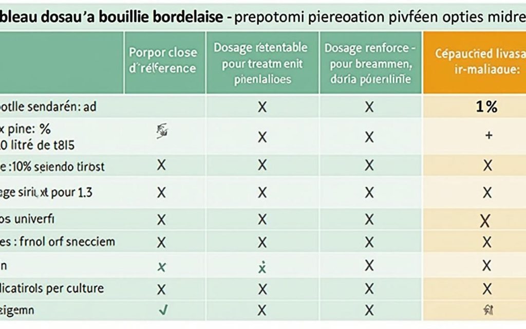 Illustration réaliste sur Tableau dosage bouillie bordelaise : guide complet des proportions et applications