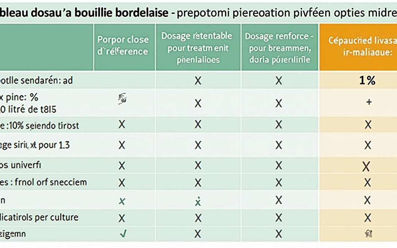 Illustration réaliste sur Tableau dosage bouillie bordelaise : guide complet des proportions et applications