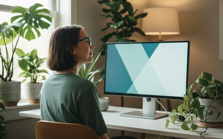 Personne avec des lunettes de repos au bureau, soulageant la fatigue visuelle.