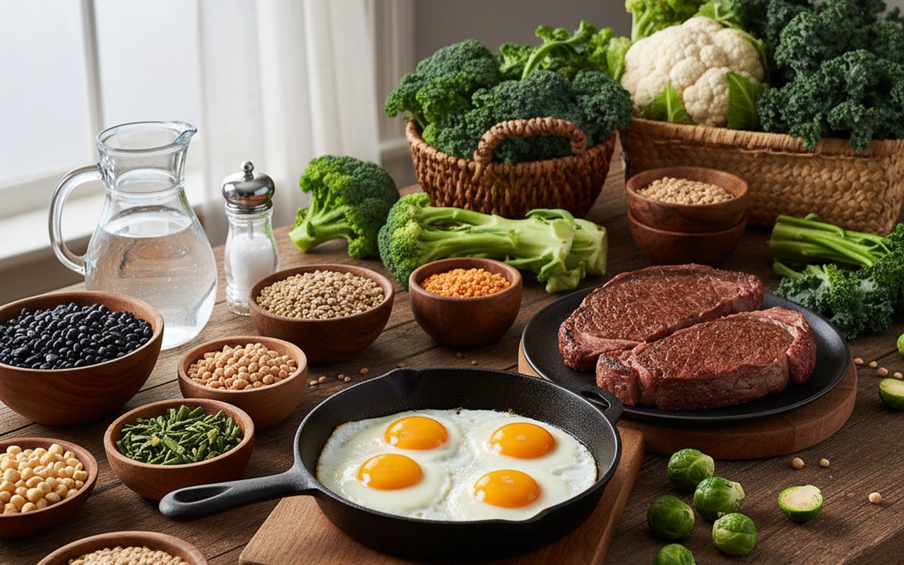 Aliments riches en soufre sur une table de cuisine, déclencheurs de rots malodorants.