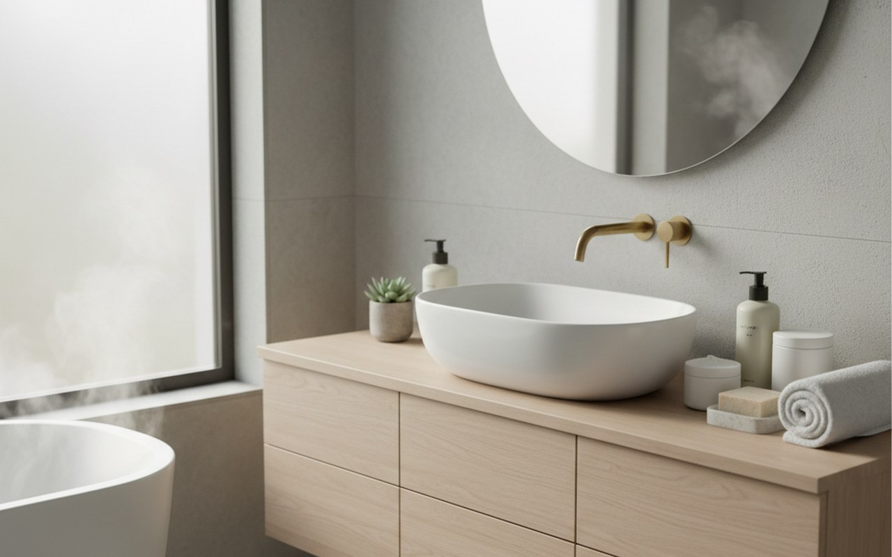 Produits de soin doux pour l'hygiène intime dans une salle de bain accueillante.