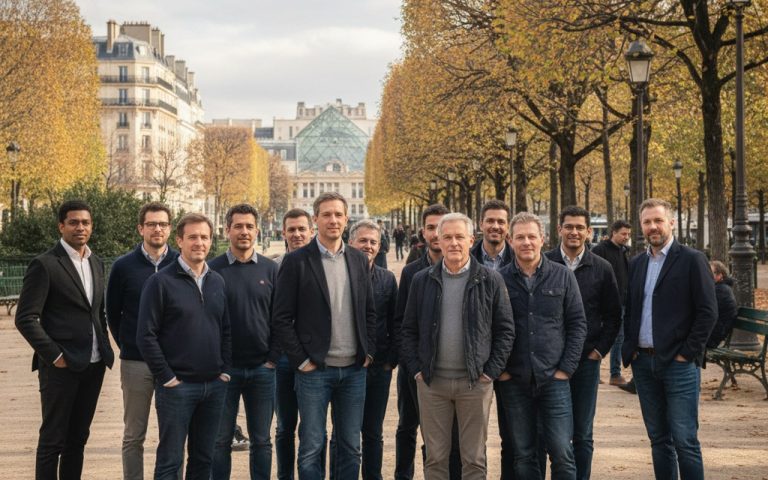 Groupe d'hommes de différentes tailles dans un parc urbain, représentant la taille moyenne en France.